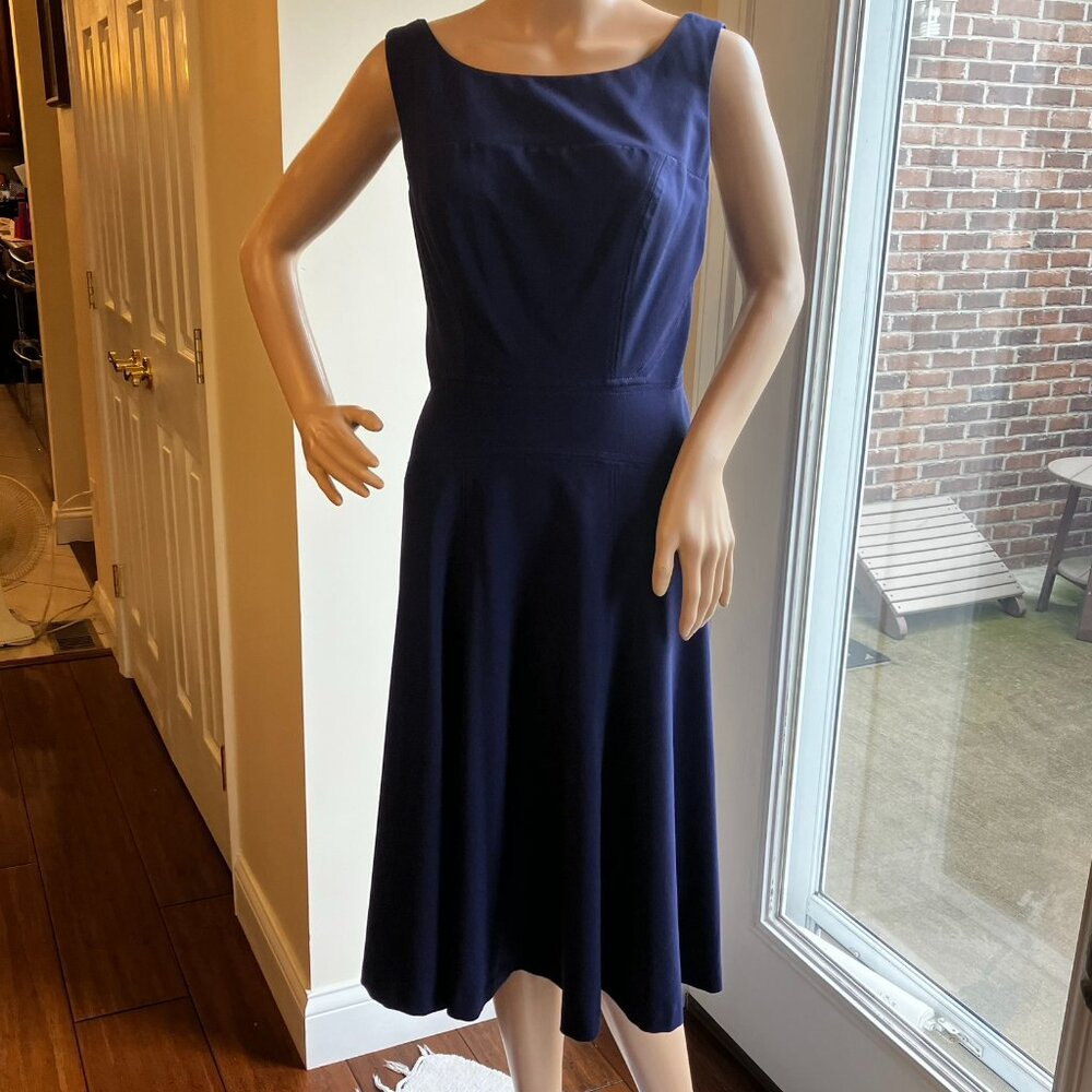 NEW Andrew Marc New York Beautiful Blue Knee Length Boat Neck Dress Women Sz 10